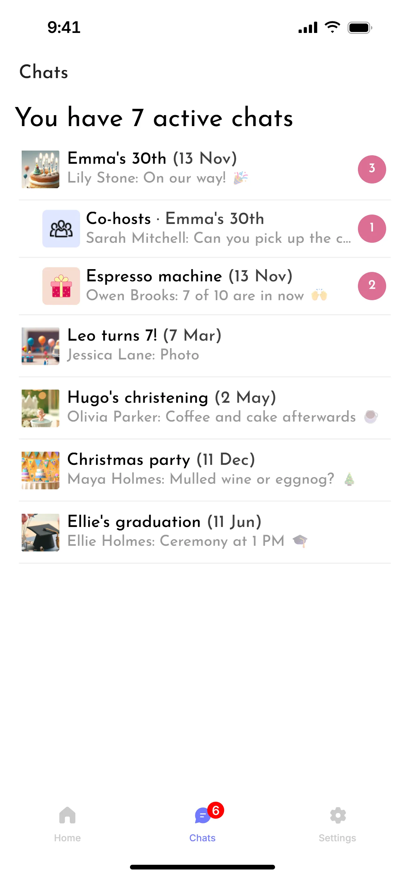The chat list with a separate chat for the gift