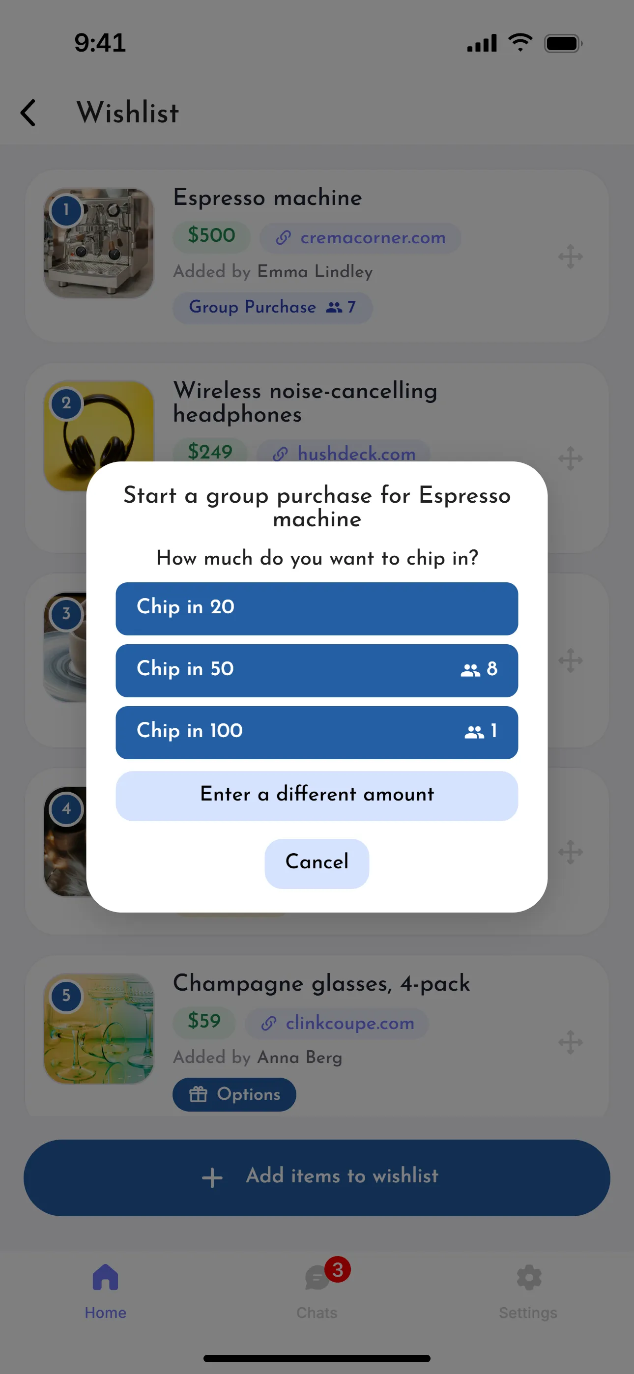 A group gift that eight people have joined