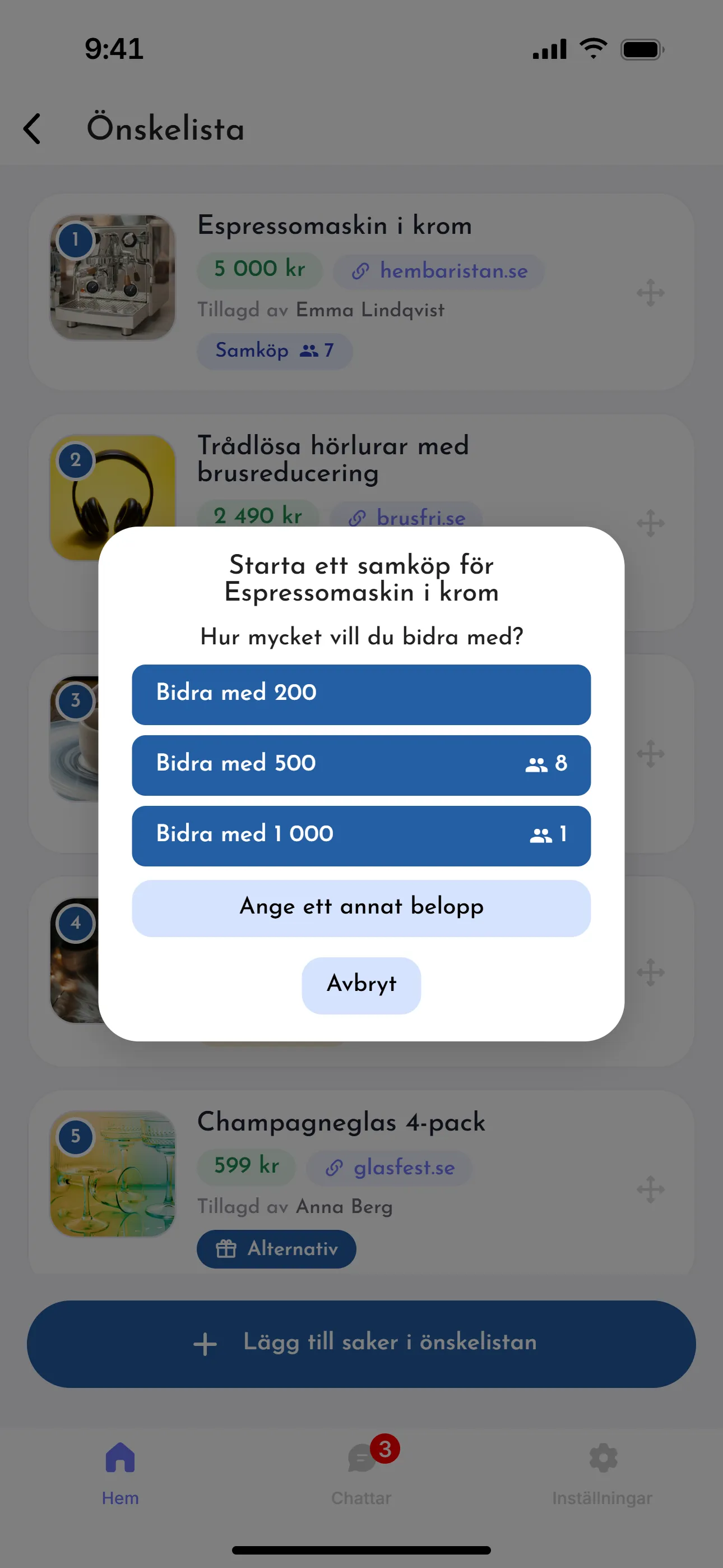 Ett samköp där åtta personer är med